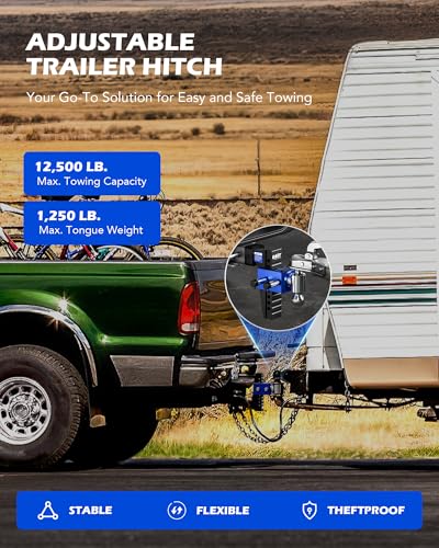 OMT Adjustable Trailer Hitch, 2" Receiver, 8" Drop/Rise 12,500 lb Dual Ball - size: 2" Receiver 8" Drop & Rise