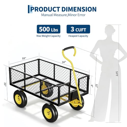 Garvee Steel Garden Cart Wagon,500 Lbs Wheelbarrow Yard Cart-Black&Yellow - color: Black Yellow, size: 500lbs
