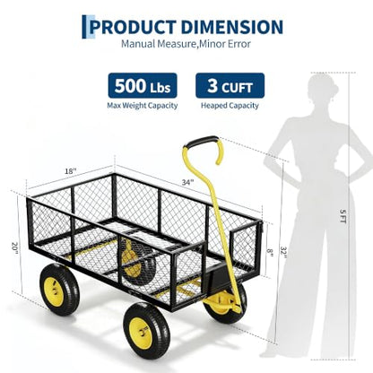 Garvee Steel Garden Cart Wagon,500 Lbs Wheelbarrow Yard Cart-Black&Yellow - color: Black Yellow, size: 500lbs