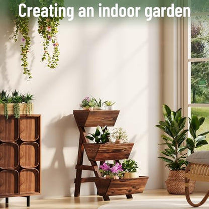 3-Tier Vertical Wooden Raised Garden Bed, Garden Planter Box,Carbonized - color: Carbonized, size: 3-Tier Small