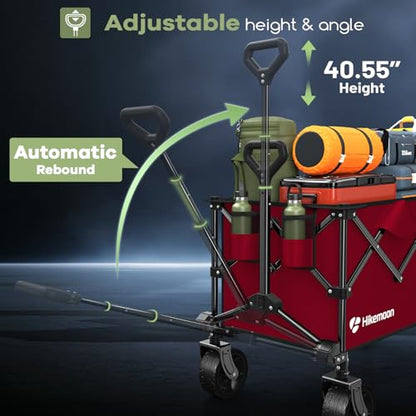 HIKEMOON 150L Collapsible Wagon Compact with Big Wheels, 420LBS Red - color: Burgundy