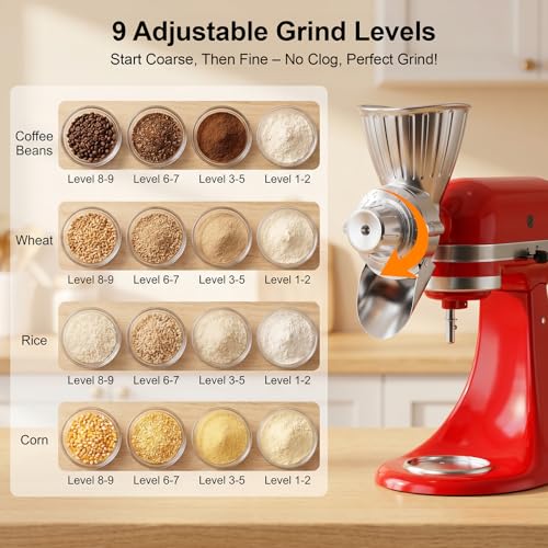 HOZODO Grain Mill Attachment for KitchenAid Stand Mixer, All Metal