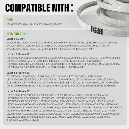 109-8073 Deck Belt Compatible with Select Exmark Lazer Z 60-Inch Mowers, Replaces 135-5774-SL, 135-5774, 116-1985 and 146-0183, 5/8 in x 198.75 in, Aramid Cord - size: 1098073(198.75"L x 0.63"W)