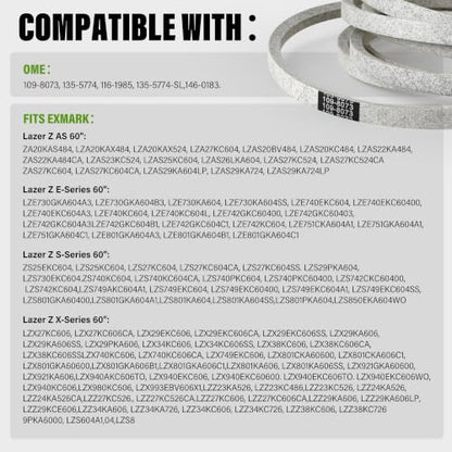 109-8073 Deck Belt Compatible with Select Exmark Lazer Z 60-Inch Mowers, Replaces 135-5774-SL, 135-5774, 116-1985 and 146-0183, 5/8 in x 198.75 in, Aramid Cord - size: 1098073(198.75"L x 0.63"W)