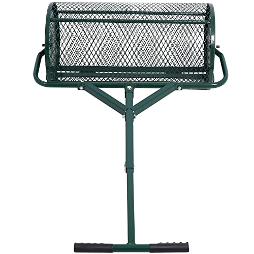 Peat Moss Spreader 24", Compost Spreader Roller, Heavy-Duty Metal Mesh, T-Handle for Lawn, Garden, Manure, Topsoil, 24" W x 27.5" L, Green