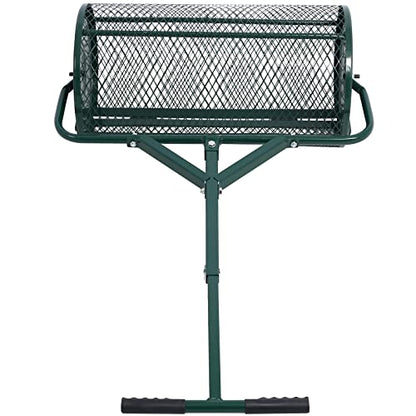 Peat Moss Spreader 24", Compost Spreader Roller, Heavy-Duty Metal Mesh, T-Handle for Lawn, Garden, Manure, Topsoil, 24" W x 27.5" L, Green
