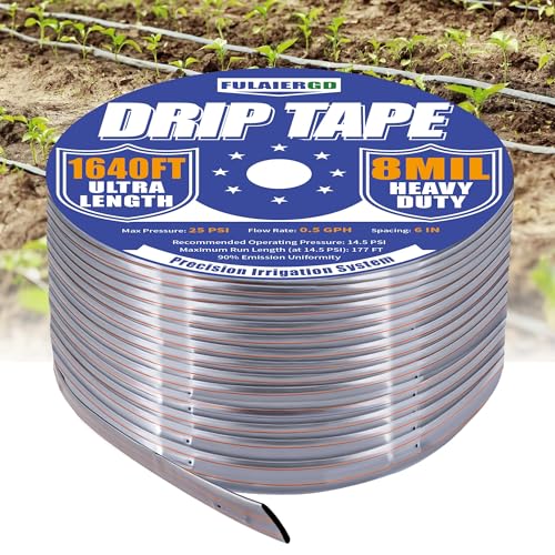 1640FT 5/8" Drip Irrigation Tape - 8 Mil 0.5 GPH 6" Spacing