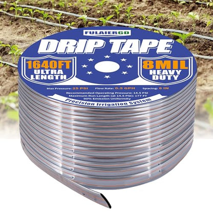 1640FT 5/8" Drip Irrigation Tape - 8 Mil 0.5 GPH 6" Spacing