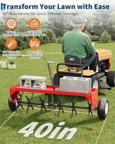 40" Tow Behind Lawn Plug Aerator with Universal Hitch, Red - color: Red-40 Inch
