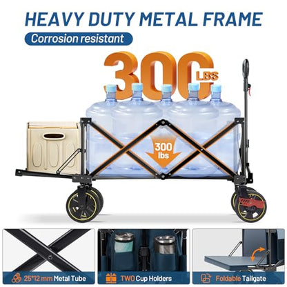 Timber Ridge 49" Extra Long Collapsible Folding Wagon with Tailgate&Brakes - color: Blue, size: 250L