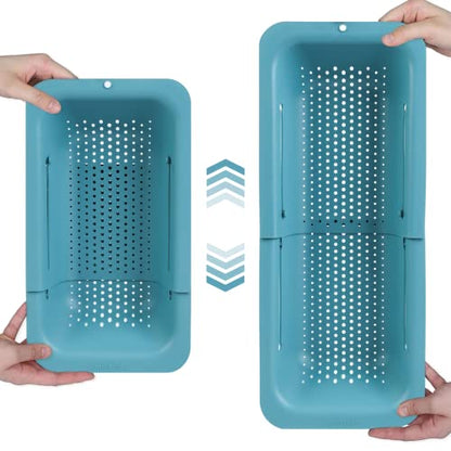 BLUE GINKGO Over the Sink Colander Strainer Basket - Wash Vegetables and Fruits, Drain Cooked Pasta and Dry Dishes - Extendable - New Home Kitchen Essentials (7.9 W x 14.5-19.5 L x 2.75 H) - Teal - color: Green, size: 1 Pack