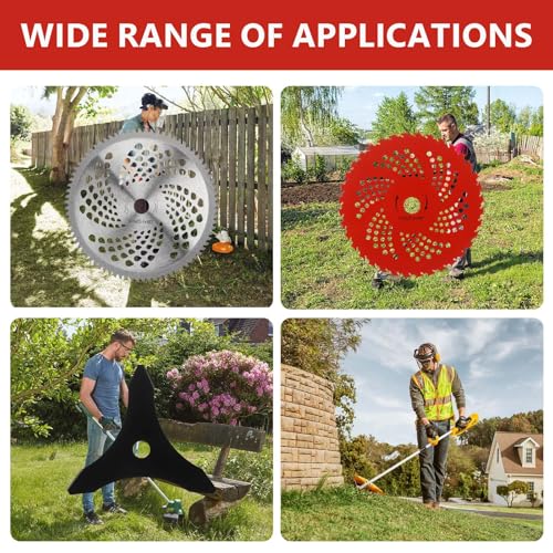 Steel Trimmer Head,10" x 3 Teeth Carbon Steel Brush Cutter Blades,10" x 80T Carbide Tip Brush Cutter Trimmer Blades & 9" x 36 Teeth Carbide Tipped Blades,Weed Lawn Trimmer Tools,Weedeater Heads - color: Red+Silvery+Black