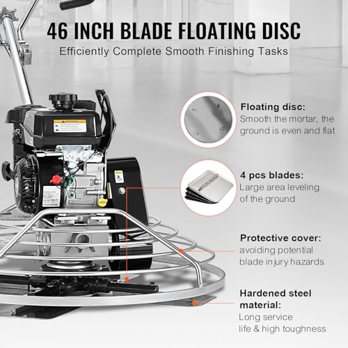 VEVOR Power Trowel 46 inch, 14HP Gas-Powered Smooth Concrete with Float Pan, Heavy Duty Commercial Screed Concrete Cement with Finishing Blade - size: 46 inchs