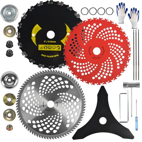 9" x36T/9 x20T/10 x80T/10 x3T Carbide Tip Weed Eater Blades with Adapter