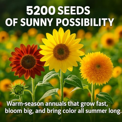 NatureZ Edge 5200+ Sunflower Seeds for Planting Bulk Variety Pack, Get More Sunflower Seeds to Plant, from Dwarf Sunflowers to Giant Sunflower Seeds, Includes Mammoth Sunflower Seeds, Non-GMO - size: 8 oz- 5200 Seeds