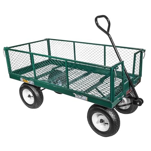 FARM-TUFF Heavy-Duty Metal Mesh Garden Wagon, 48" x 24" - 800Lb Capacity Utility Cart with Pneumatic Tires, Fold-Down Sides & Powder-Coated Frame for Hauling Heavy Materials