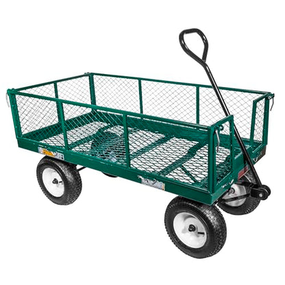 FARM-TUFF Heavy-Duty Metal Mesh Garden Wagon, 48" x 24" - 800Lb Capacity Utility Cart with Pneumatic Tires, Fold-Down Sides & Powder-Coated Frame for Hauling Heavy Materials