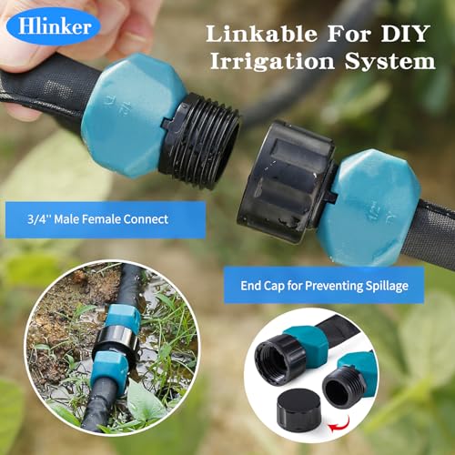 Hlinker 2026 Flat Soaker Hose 100 ft (50ft 2Packs) with Stake for Garden, Linkable Drip Hose Diy Automates Garden Irrigation System Saving 88% Water, Dual-layer Leak-free Design Water Hose with Holes - size: 100FT (50'X2)