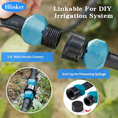Hlinker 2026 Flat Soaker Hose 100 ft (50ft 2Packs) with Stake for Garden, Linkable Drip Hose Diy Automates Garden Irrigation System Saving 88% Water, Dual-layer Leak-free Design Water Hose with Holes - size: 100FT (50'X2)