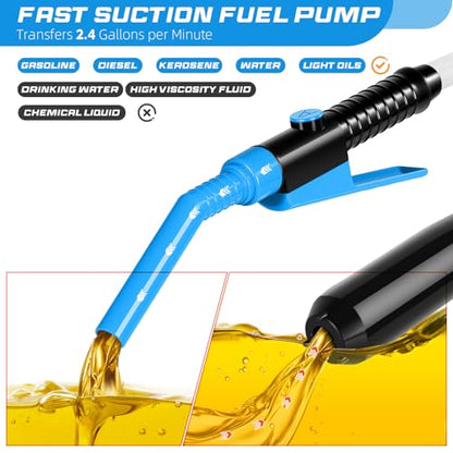 Portable Transfer Pump Battery Operated Electric Siphon Pump for Gas, Fuel, Diesel, Water Transfer 2.4 GPM Flow Oil Extractor, 47 Inches Hose-Easy to Use Hand Fuel Pump, Multi-Use Transfer Pump(Blue) - color: 1 Pack Blue 2