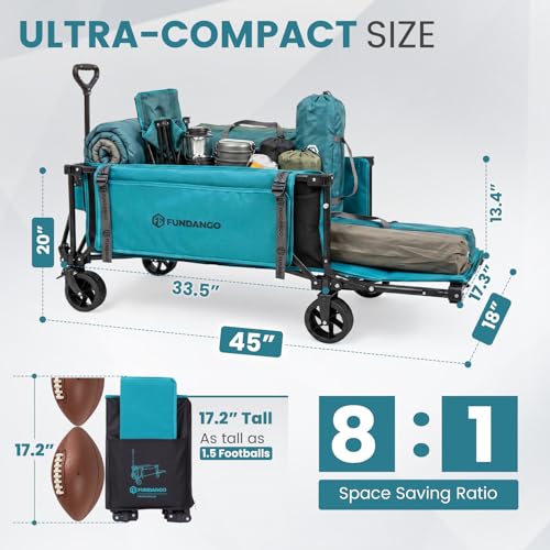 FUNDANGO Extra Long Collapsible Wagon with Tailgate and All-Terrain Wheels - color: Teal