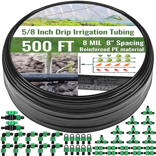 500 ft 5/8 Inch Drip Tape Irrigation Kit Drip Tape 8 Mil 8" Spacing Hose Garden Watering Tubing System Automatic Irrigation Equipment for Plant, Landscape, Yard, Lawn and Farm - size: 8 Mil, 500ft