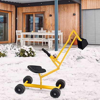 GLACER Kids Sand Digger with Wheels, Sandbox Excavator Crane with Rotatable Seat, Kids Ride on Swivel Digger for Dirt and Snow, Steel Digging Scooper Outdoor Play Toy - color: Yellow