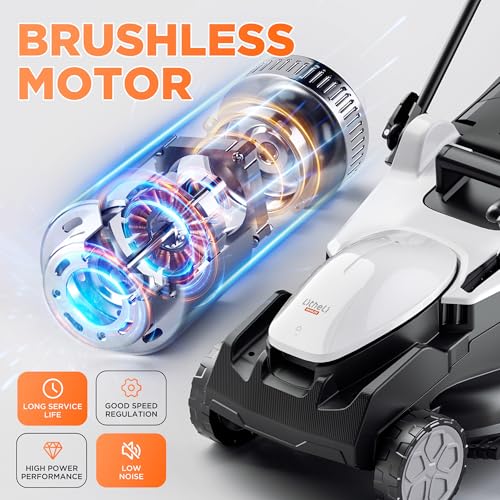 Litheli 16 Inch Lawn Mower 2 x 20V Brushless Electric Mowers for Garden Yards, Lightweight Cordless Lawnmower with 6-Position Height Adjustment, 2 x 4.0Ah Battery Include - size: 16 Inch(2x4Ah)