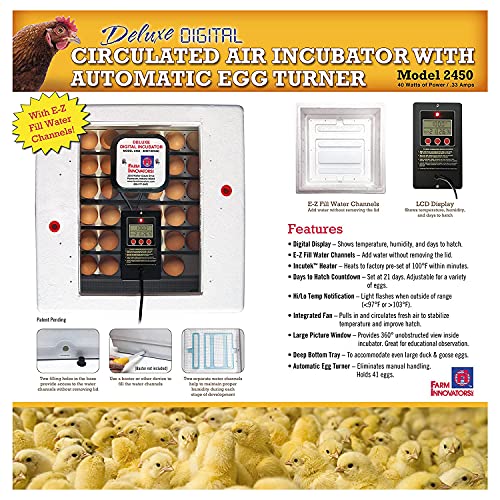 Farm Innovators 2450 Heated Digital Circulated Air Incubator with Automatic Egg Turner for Improved Egg Hatching of Up To 41 Eggs, White (3 Pack)