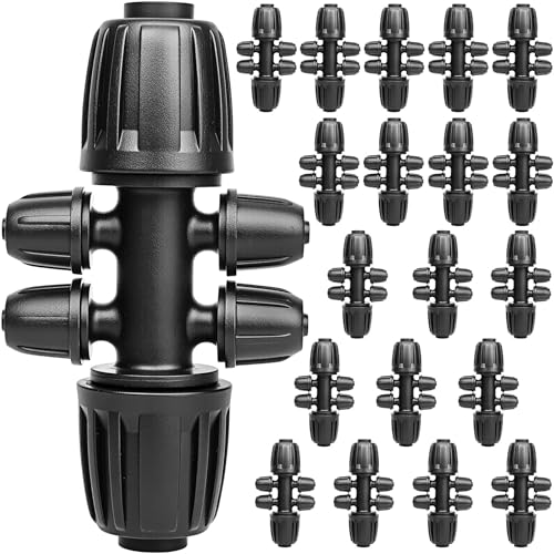 1/2 to 1/4 Drip Irrigation Fittings Drip Irrigation Parts 1/2 Irrigation Fittings (1/2" ID X0.6-0.65" OD) Anti-Drop Barbed Connectors 6 Way Drip Irrigation Adapter(20Pack) - color: 20P-BK