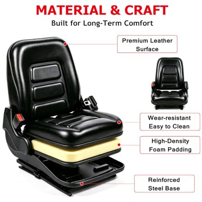 Universal Forklift Seat, Tractor Seat with Adjustable Angle Back, Micro Switch and Slide, for Tractor, Excavator, Skid Loader, Backhoe, Dozer, Telehandler
