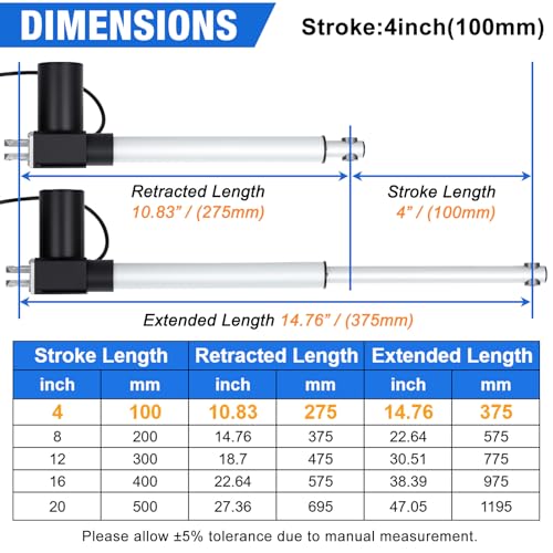 JQDML 4 Inch Stroke 1700 lbs Heavy Duty Linear Actuator 12V - size: 4"