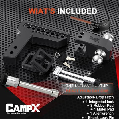 Adjustable Trailer Hitch Fits 2" Receiver 6-Inch Drop/Rise, Black - color: 2 inch Receiver-Black