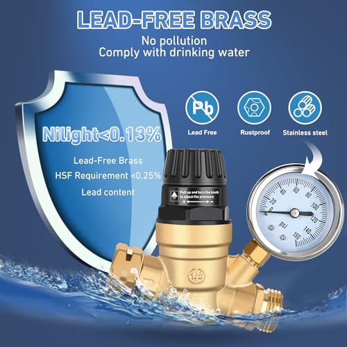 Nilight RV Water Pressure Regulator Adjustable Handle Valve with Gauge - size: Handwheel adjustment