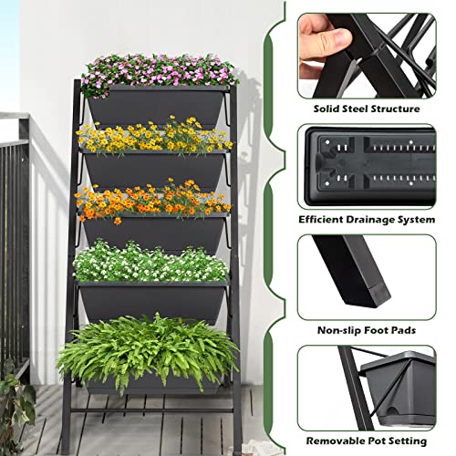 COSTWAY Vertical Raised Garden Bed, 5 Tier Planter Box with Drainage Holes