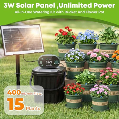 Solar Drip Irrigation System Kit, Auto Plant Waterer for 15 Pots