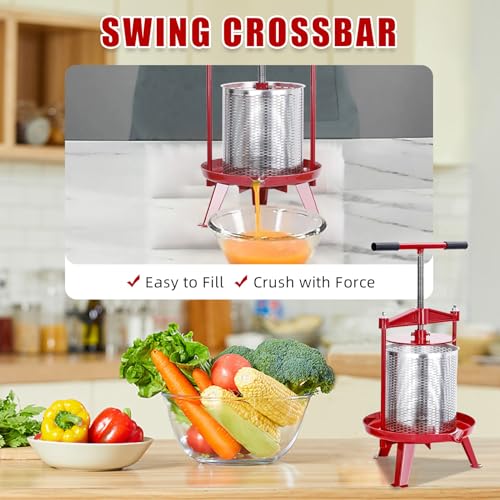 3.69 Gal Stainless Steel Fruit and Wine Press, Manual Fruit Wine Press, With T-Handle, Stable Triangular Structure, Wine Making Press for Outdoor, Kitchen - size: 3.69Gal