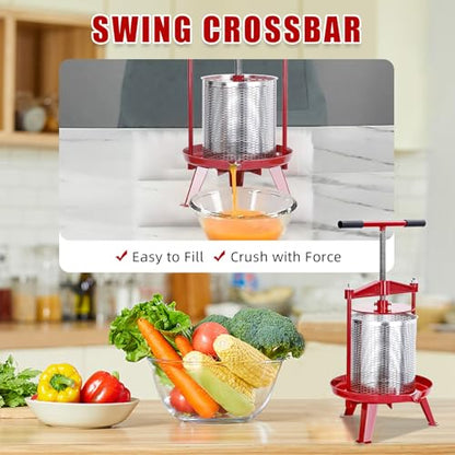 3.69 Gal Stainless Steel Fruit and Wine Press, Manual Fruit Wine Press, With T-Handle, Stable Triangular Structure, Wine Making Press for Outdoor, Kitchen - size: 3.69Gal