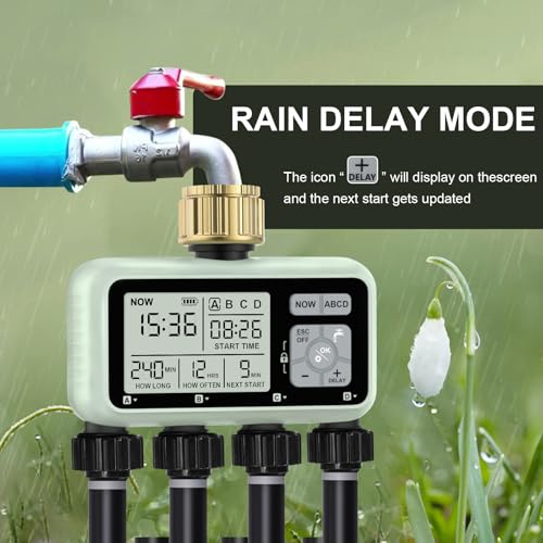 Watering Timer 4 Zone with with Brass Inlet, Sprinkler Timer 4 Outlet - style: 4 Outlets with Brass Inlet