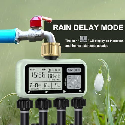 Watering Timer 4 Zone with with Brass Inlet, Sprinkler Timer 4 Outlet - style: 4 Outlets with Brass Inlet