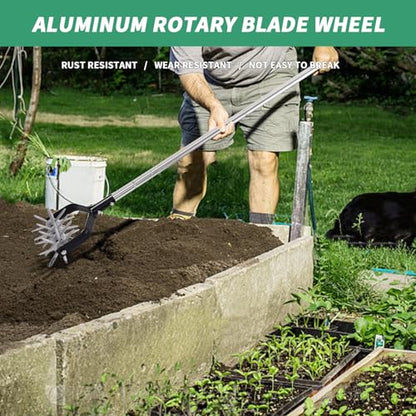 BARAYSTUS Rotary Cultivator Garden Tool, Adjustable Hand Tiller 29.7-57in
