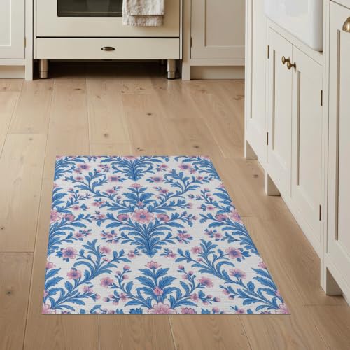 3'x5' Blue Pink Chinoiserie Toile Way Motif Washable Accent Rug - color: Blue/Pattern 1, size: 3' x 5' (Rectangular)