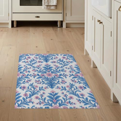 3'x5' Blue Pink Chinoiserie Toile Way Motif Washable Accent Rug - color: Blue/Pattern 1, size: 3' x 5' (Rectangular)