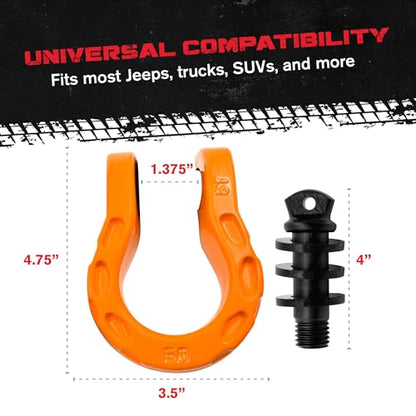 GearAmerica Mega D Ring Shackles - 68,000 lbs Towing Capacity, Stronger than 3/4″ D Rings - Tow Shackle Kit with 7/8″ Pin & Washers for Secure Connection of Tow Strap/Winch Rope in Off-Road Recovery | Heavy duty tow strap 3/4" 35,053 lb break strength, tr