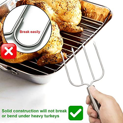 KAYCROWN Stainless Steel Turkey & Roast Lifters, Set of 2 - Turkey and Poultry Lifters Roaster Poultry Forks Great for Thanksgiving, Transfer Turkey or Ham Easily - size: Stainless Steel