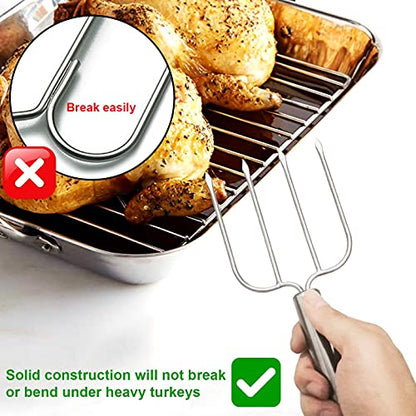 KAYCROWN Stainless Steel Turkey & Roast Lifters, Set of 2 - Turkey and Poultry Lifters Roaster Poultry Forks Great for Thanksgiving, Transfer Turkey or Ham Easily - size: Stainless Steel