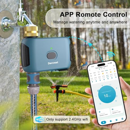 WiFi Water Timer with Brass Inlet & Outlet, 1 Zone Smart Sprinkler Timer for Garden Hose Faucet, Hose Timers with WiFi Hub, Up to 20 Watering Plans, APP & Voice Control, Compatible with Alexa