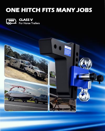 OMT Adjustable Trailer Hitch, 2.5" Receiver, 6" Drop/Rise 18500lb Towing - size: 2.5" Receiver 6" Drop & Rise