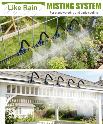 32FT 5/16" Misting Irrigation System for Garden with 10 Adjustable Nozzles - size: 32 FT+10 Nozzles