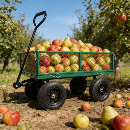 Heavy Duty Garden Cart, Metal Dump Cart with Solid Tires, Spacious Utility Wagon for Gardening, Farm, Yard & Home, Lawn Tool and Debris Transport Cart,Green - color: Green